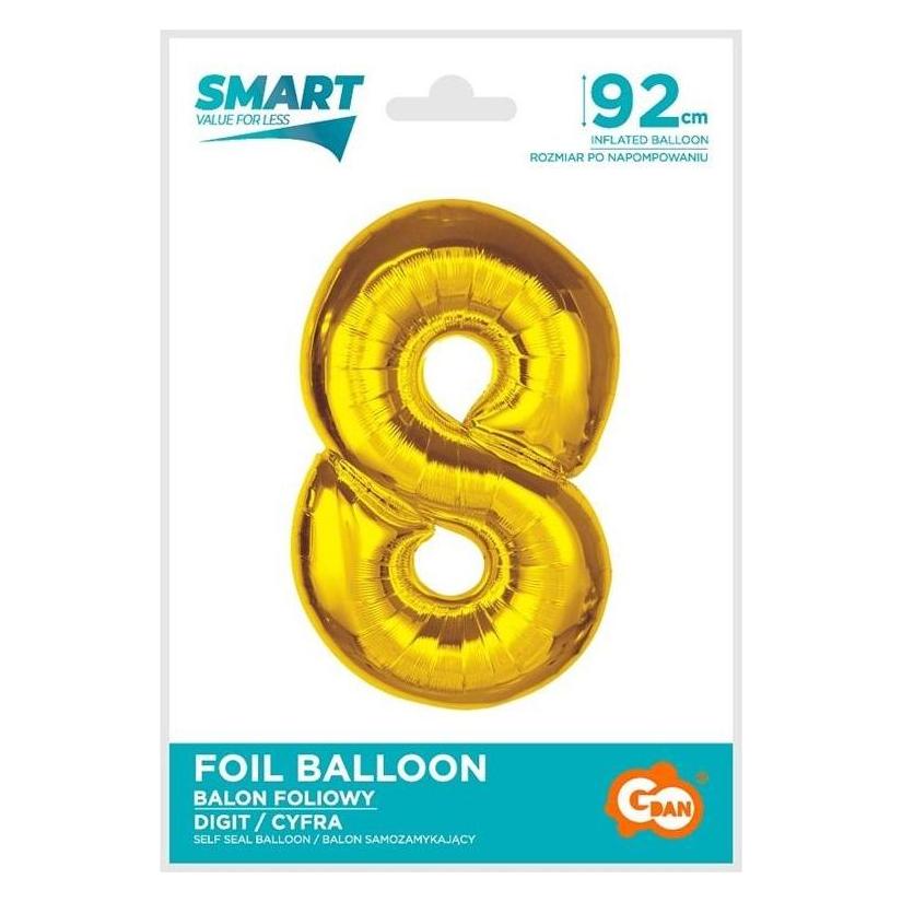 GoDan Smarter Folienballon Nummer 8, Gold, 92 cm (1x) (47997366)