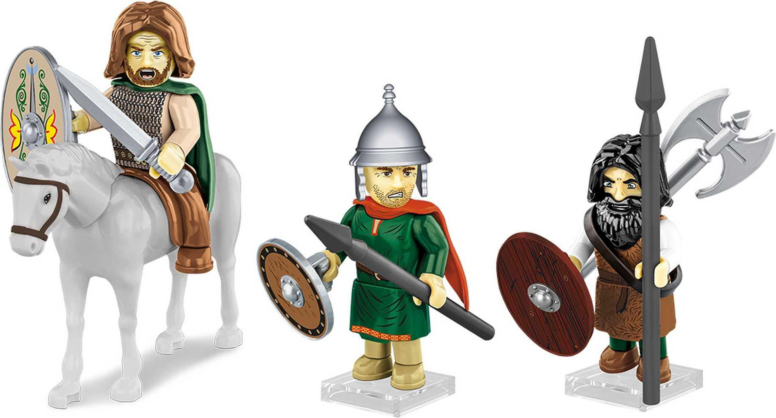 Cobi Legoset met Germaanse Krijgers - 3 Figuren, 1 Paard en Accessoires