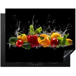 HERDABDECKPLATTE Paprika - Wasser - Gemüse - Schwarz Induktionsmatte 77x59 cm