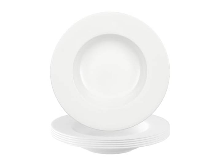 Villeroy & Boch Anmut Suppenteller 6er Set, 24 cm, Tiefer Teller in klassischem Design, Schlicht & Elegant, Premium Bone Porcelain, Weiß