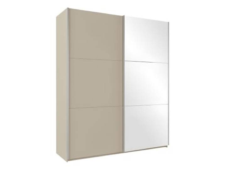Mirjan24 Schwebetürenschrank Magnus 200 mit Spiegel (Sandbeige) Schlafzimmerschrank mit 2 Kleiderstangen, 11 Einlegeböden, Aluminiumleisten, B/H/T: 200/244/65 cm