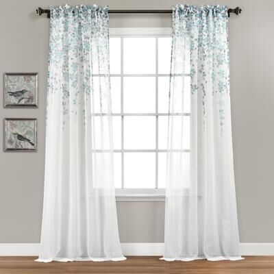 "Lush Decor Weeping Flower Sheer Window Curtain Panel Pair - 84"" x 38"""