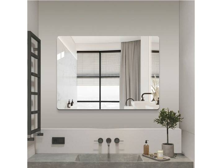 Miroir Bain Verre 70x50cm Glace Murale Sans Cadre FloraGrace Pour Salle De Bain Pose Au Choix 70x50cm