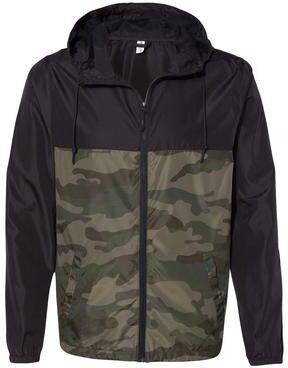 Independent Trading Co. EXP54LWZ Men's Lightweight Windbreaker Full-Zip Jacket in Black/Forest Green size Small   Polyester