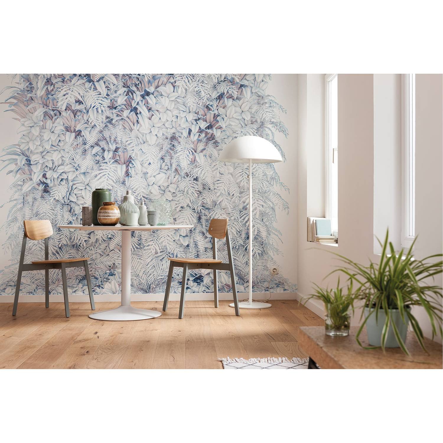 home24 Fotobehang Vertical Garden Mural, Blauw en Grijs, B: 400 cm, H: 250 cm