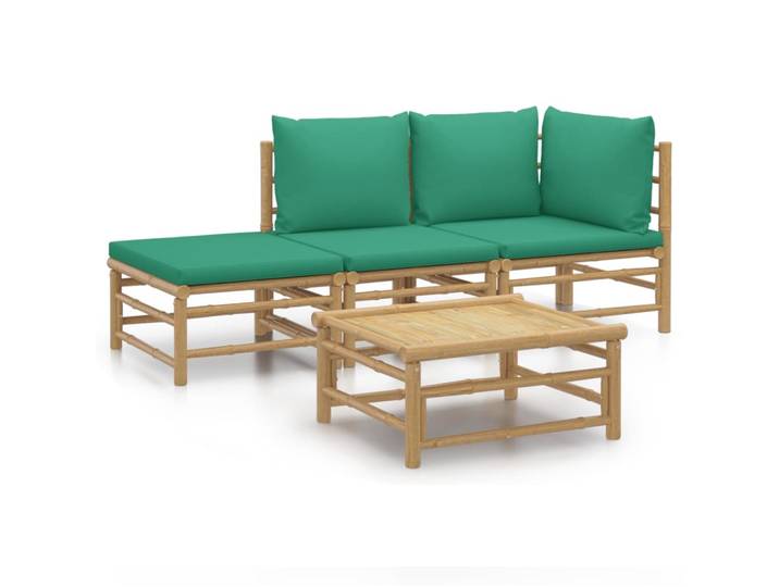 vidaXL 4-tlg. Garten-Lounge-Set mit Grünen Kissen Bambus