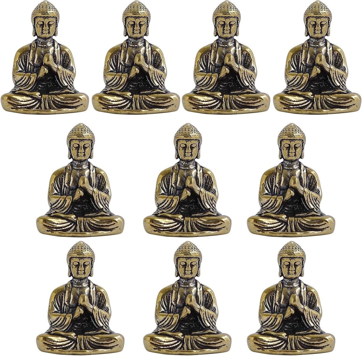 Set van 10 kleine Boeddha beeldjes van messing voor decoratie op tafel