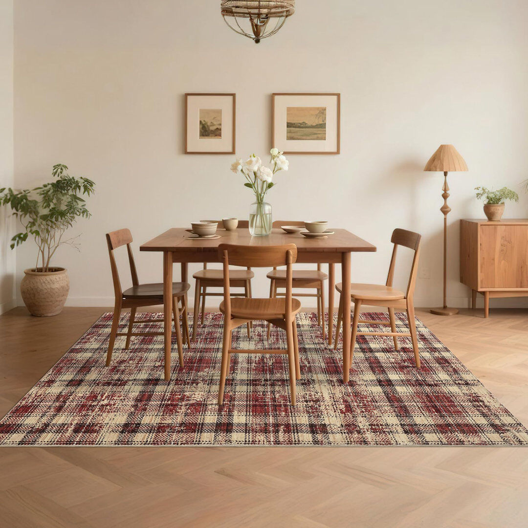 Brambly Cottage Rectangle Plaid Area Rug Red Rectangle 240 x 340 cm
