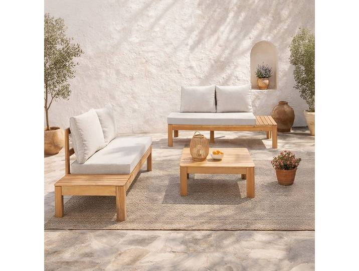 Salon de jardin - SANA - Bois acacia FSC - 1 table basse et 2 canapés - Gris clair - 4 personnes