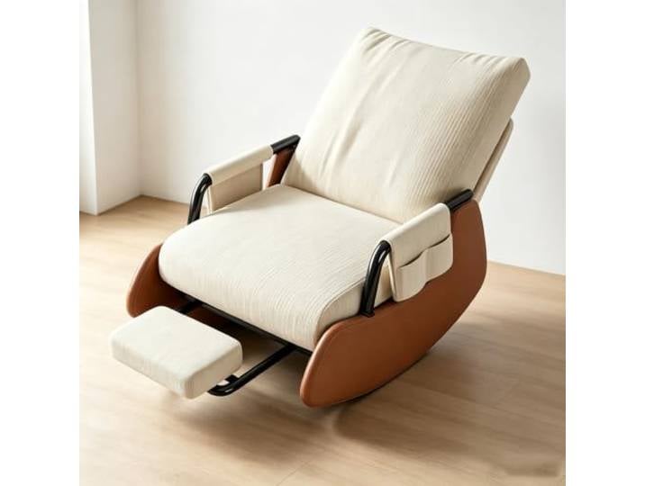 LCNDKF Schaukelstuhl Wohnzimmer mit Praktischer Seitentasche Ergonomischer Schaukelstuhl mit ausziehbarer Fußstütze und Seitentasche für tägliche Entspannung.