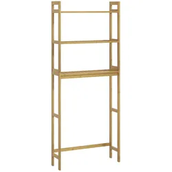 STILVORA Toilettenregal Bambus Natur 68x20x165 cm 3 Ebenen Standregal über Toilette mit Kippschutz, platzsparender Bad Organizer, offene Ablagen