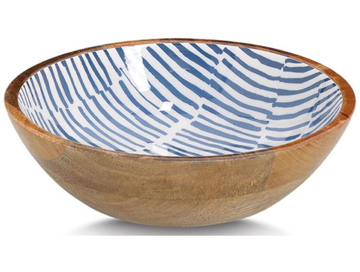Schale ZELLER PRESENT Mangoholz, mit Streifendekor , braun (blau), H:6cm Ø:20cm, Massivholz, Schüsseln, Schale, hochwertiges natürliches Material