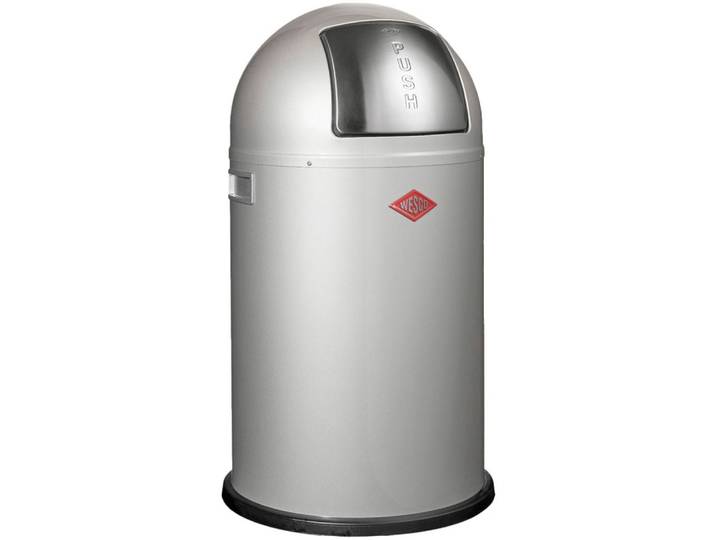 Mülleimer WESCO Pushboy Junior , silber, B:35cm H:63cm T:35cm, Stahlblech, Mülleimer, Mülleimer, Abfallsammler 22 Liter