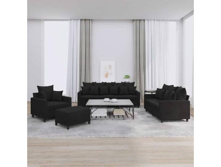 HEFZGDB 4-TLG. Sofagarnitur mit Kissen Schwarz Samt, Weiches Velours Polster und Robustes Metallgestell für Langlebigkeit, Bequeme Sitzgruppe mit Vielseitigem Hocker für Wohnzimmer