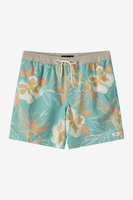 O'Neill s Hermosa Elastic Waist Lined 16"" Swim Trunks in Green, Size Large, Elastane/Polyester"