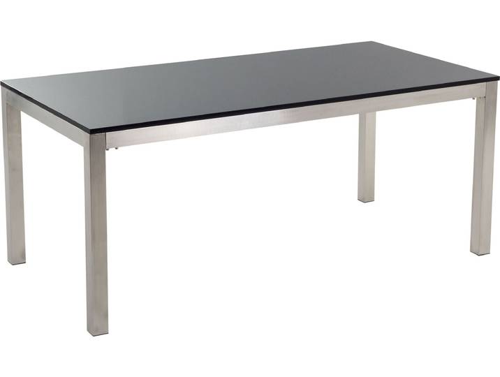 BELIANI Gartentisch Schwarz/Silber Granit/Basalt Edelstahl 180 x 90 cm Poliert Modern Outdoor