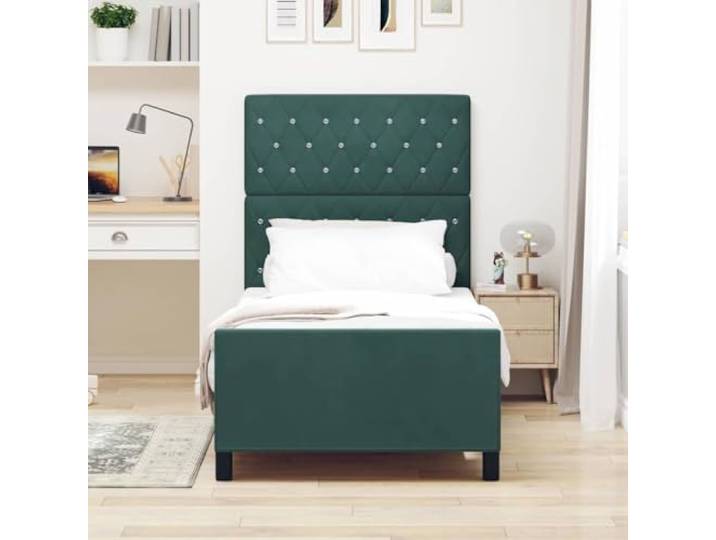 KTHLBRH Boxspringbett dunkelgrün 100 x 200 cm Samt Massives Kiefernholz, modernes Design, gepolstertes Kopfteil, rechteckige Form