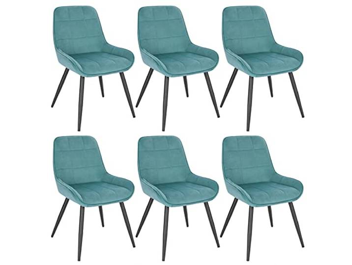 WOLTU Esszimmerstühle 6er Set, Küchenstühle gepolstert ergonomisch mit Rückenlehne, Samt, für Wohnzimmer Küche Esszimmer, Türkis