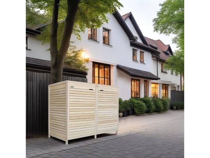 Mülltonnenbox Mülltonnenverkleidung 2 Tonnen Holz 240 L Natur mit Rückwand vormontiert Müllcontainer Mülltonnenschrank Mülltonne Mod.Adr.