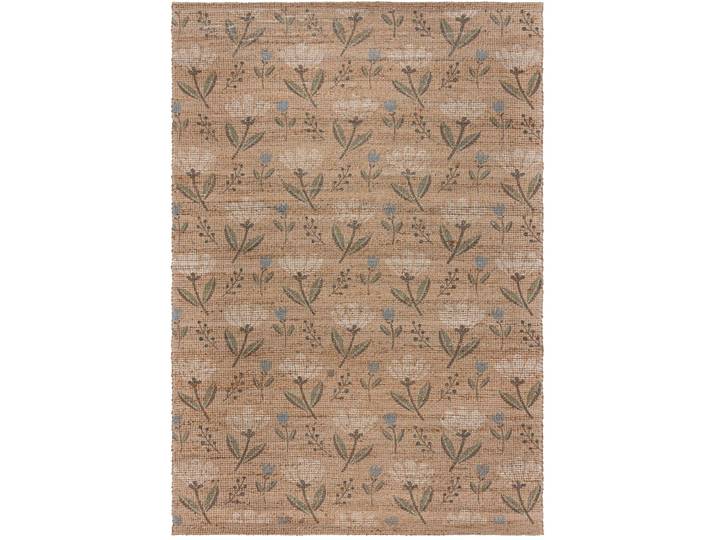 Teppich Floralis Natur, Weiss, Grün Blumenmuster Jute, , Baumwolle 230 x 160 cm - Material: Jute, Polyester, Baumwolle - Teppich