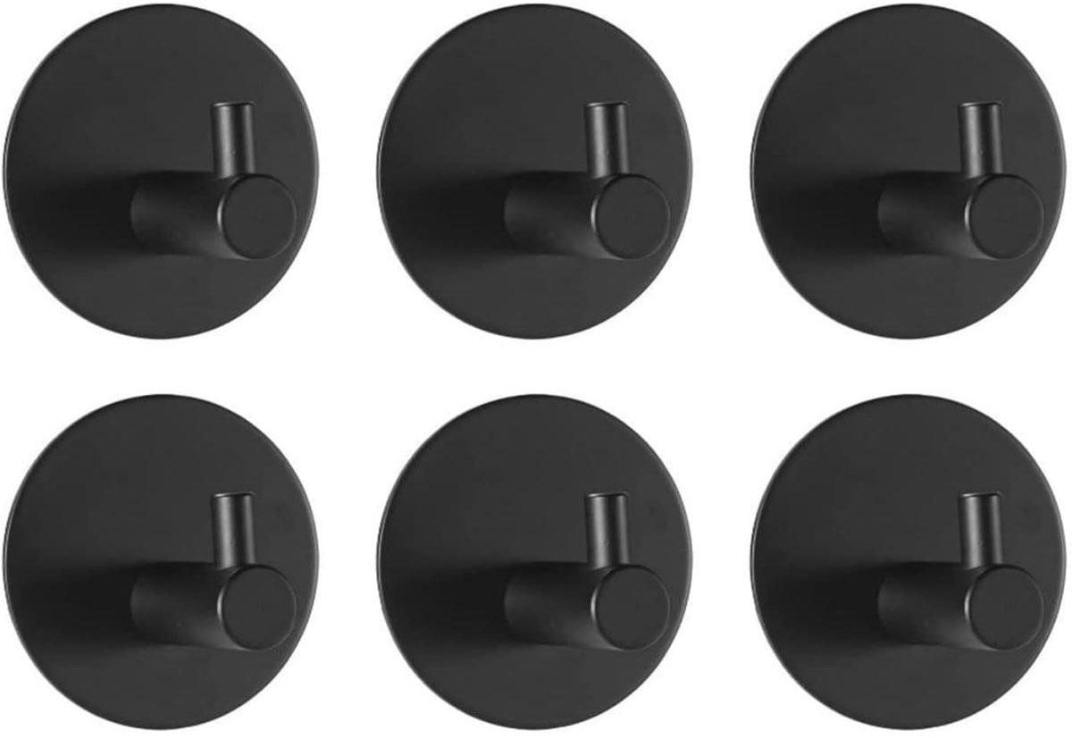 GELLDG Zelfklevende Handdoekhaken - Zwart - 6 stuks