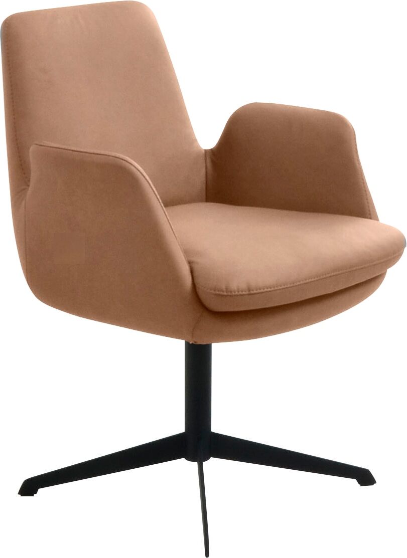 Drehstuhl K+W KOMFORT & WOHNEN "Cube", braun (brandy 72, schwarz), B:63cm H:84cm T:65cm, Stühle, Drehstuhl, Rückholfunktion, Untergestell schwarz brandy 72, schwarz B/H/T: 63cm x 84cm x 65cm, Leder CLOUD