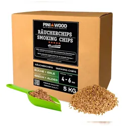 PINI 5 kg Räucherchips Buche und Erle gemischt 4-6 mm Smoking Chips Räucherspäne