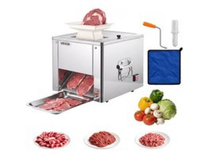 VEVOR Trancheuse à viande commerciale, 550 W, machine à découper la viande, 159 kg/h, acier inoxydable, épaisseur 3,5 mm, trancheuse électrique pour aliments, pour cuisine, restaurant, supermarché