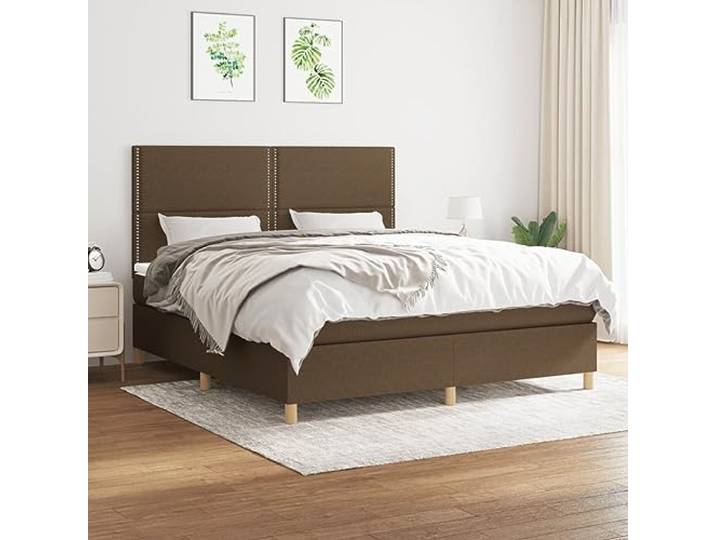LPERTGFHU Boxspringbett Dunkelbraun 180x200 cm Inklusive Matratze Topper Stoffbezug, Höhenverstellbares Kopfteil, Taschenfederkern-Unterstützung