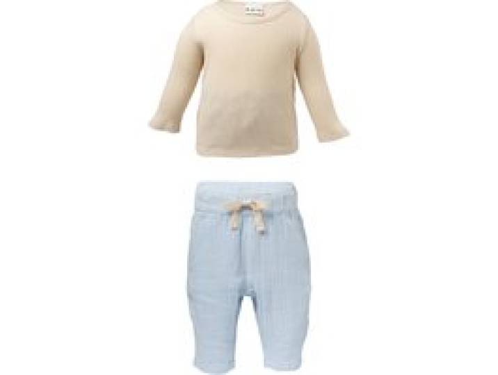 LUPILU® Ensemble en mousseline bébé, 2 pièces (beige/bleu, 0-2 mois)