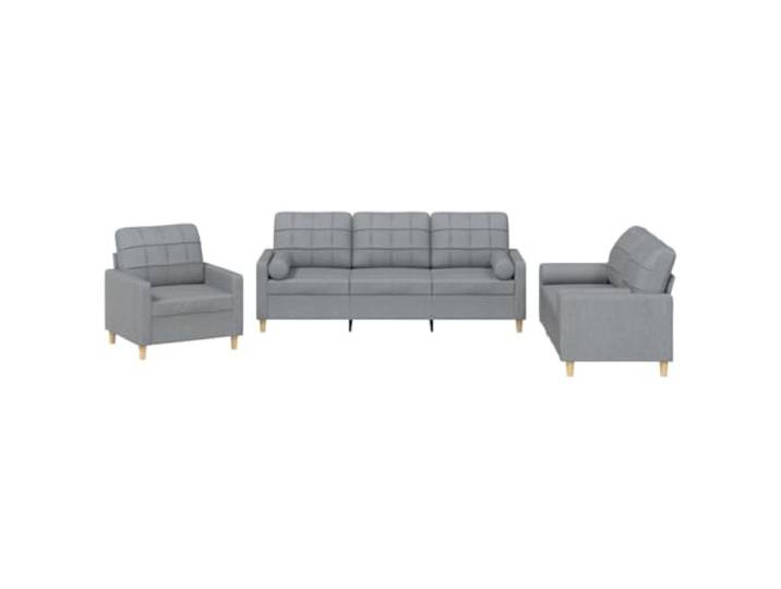 Todiikf 3-TLG Sofagarnitur mit Kissen Hellgrau Polstersofa Set Wohnzimmer Moderne Couchgarnitur aus weichem Gewebe mit Zylinderkissen und stabiler Metallkonstruktion für Wohnzimmer und Lounge.