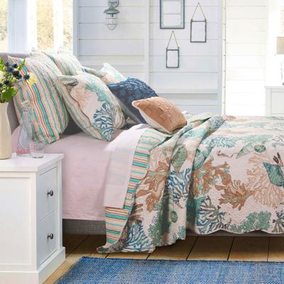 Atlantis Coastal Seashell Cotton Quilt Set by Greenland Home Fashions in Jade (Size TWIN)