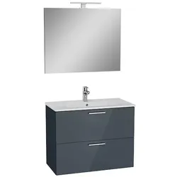 VitrA Mia Badmöbel-Set mit Waschtisch, Spiegel und Beleuchtung 79x61x39,5 cm Anthrazit glänzend MIASET80A