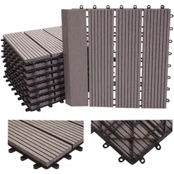WPC Bodenfliese Sarthe + Abschluss, Holzoptik Balkon/Terrasse, 11x je 30x30cm = 1qm Premium ~ grau linear senkrecht