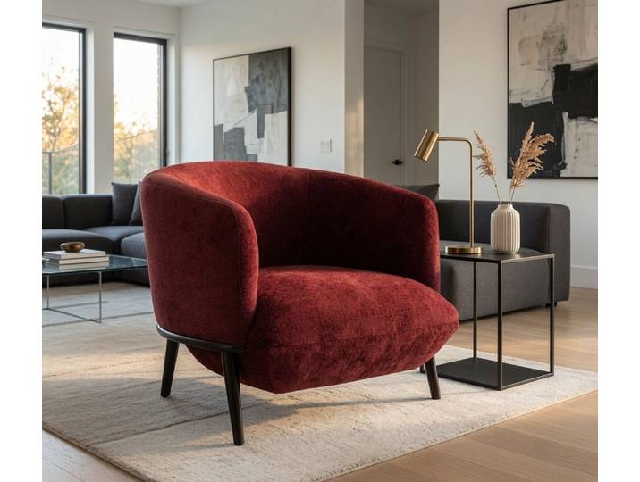 Xlmoebel Loungesessel Weinroter Loungesessel mit robusten Holzbeinen im modernen Stil (1-St., Loungesessel), Made in Europa