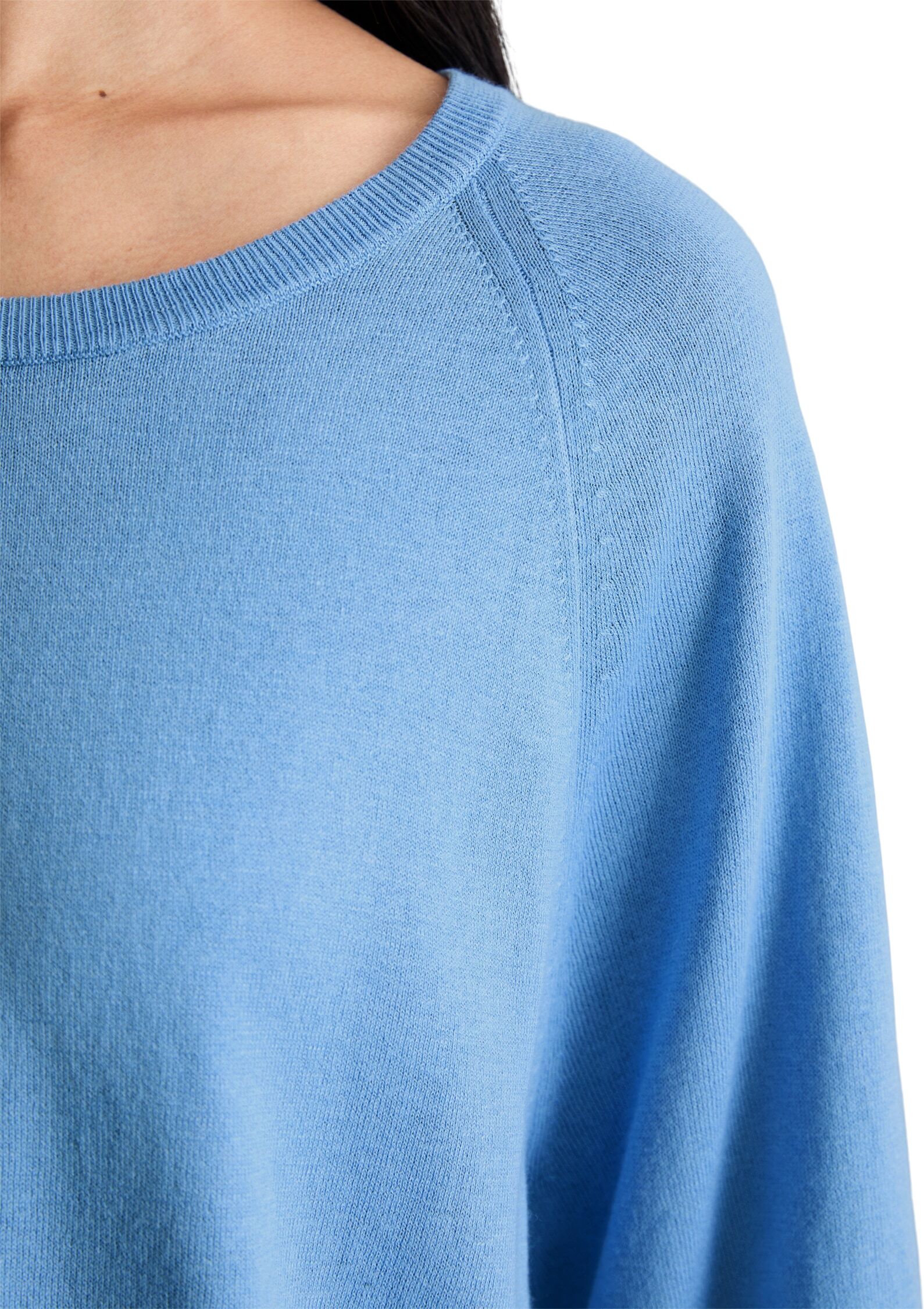Marc O' Polo Kurzarmpullover MARC O'POLO DENIM, Damen, Gr. S, blau (medium blau 4840), Strick, Obermaterial: 50% Baumwolle, 50% Modal, unifarben, relaxed fit normal, Rundhals, Rippbündchen, Pullover Kurzarmpullover, relaxed aus weichem Organic-Cotton-Moda