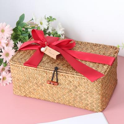 Friendly Fresh Finds Handwoven Seagrass Storage Basket With Lid Natural Wicker Organizer For Home Decor red s