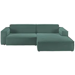 KAWOLA Sofa SAMU Ecksofa Feincord grün Recamiere rechts