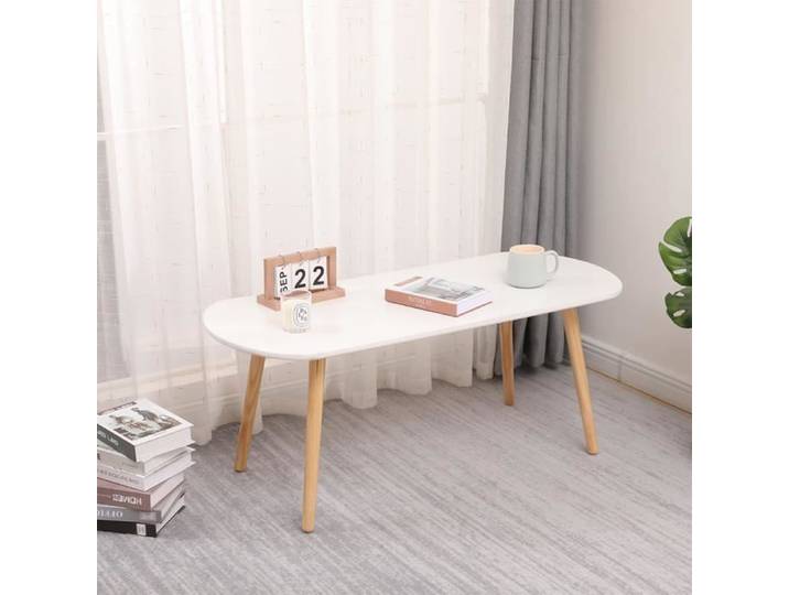 Table basse ovale blanche - Montage facile - Salon chambre - Meuble de bout de canapé - 110x45x50cm