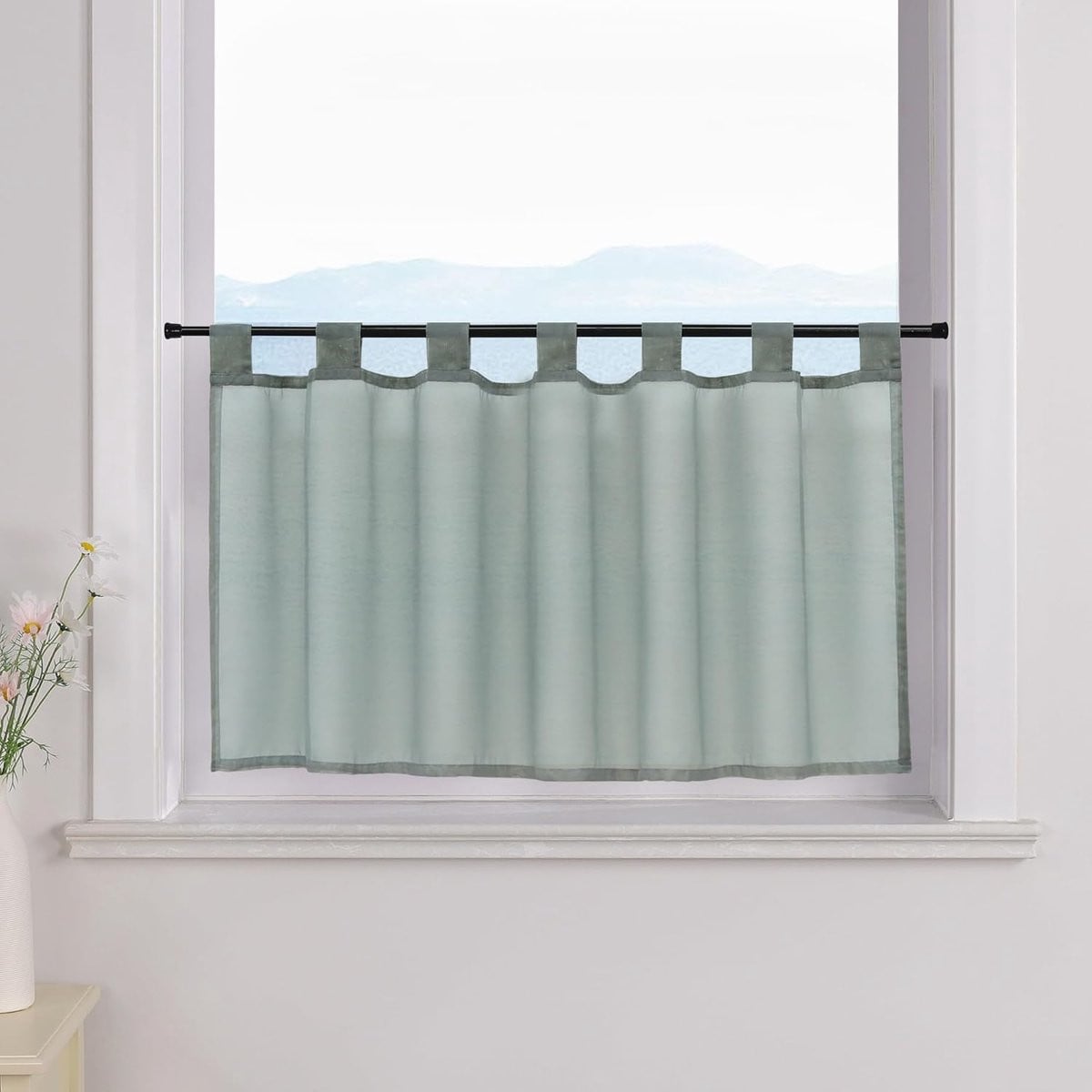Grijs semi-transparant voile bistro gordijn voor in de keuken, 60 x 90 cm