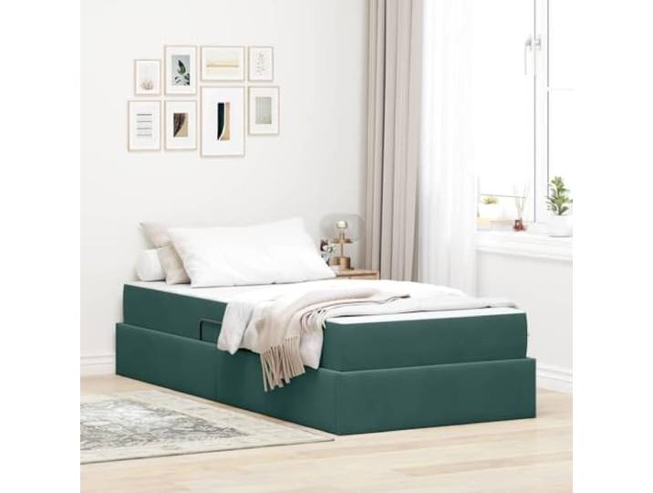 Samt Stauraumbett mit Matratze Schlafzimmer Möbel Grün 100 x 200 cm Stauraumbett mit Matratze Dunkelgrün 100x200 cm Samt Metallrahmen Hydraulik Bettkasten für Schlafzimmer Gästezimmer