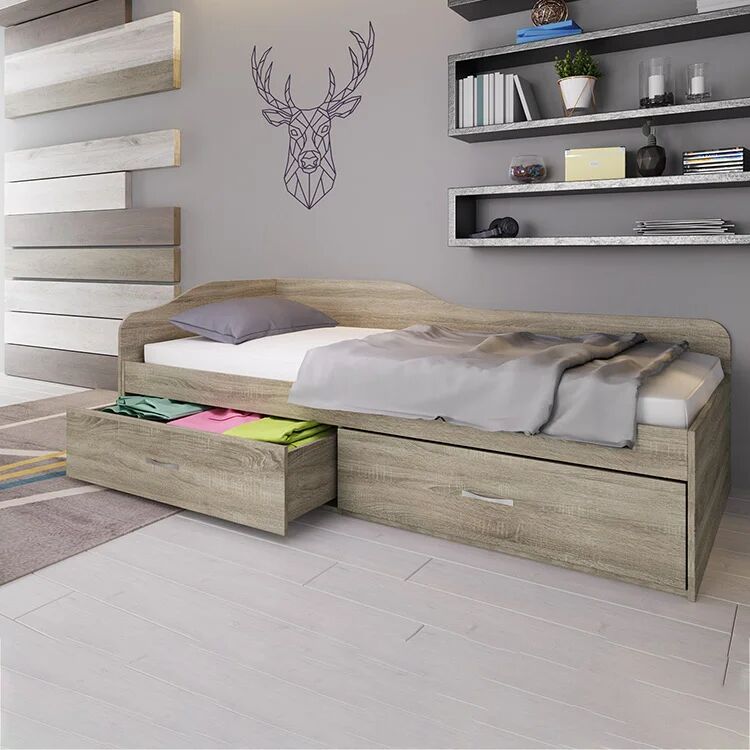 garneroarredamenti Letto singolo 90x200cm con cassettoni rovere sonoma Beccaria