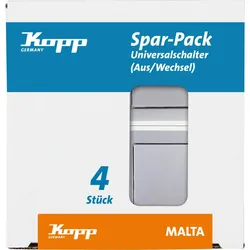 Kopp 622620052 MALTA - Profi-Pack: 4 Universalschalter (Aus-/Wechsel), Farbe: silber
