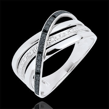 Edenly Ring Saturn Quadri - WeiÃŸgold - Schwarze & weiÃŸe Diamanten - 9 Karat