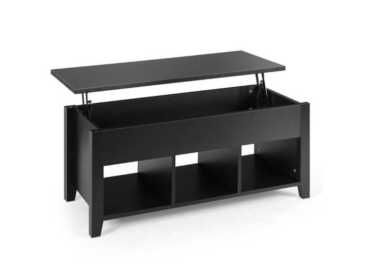 Table basse relevable - HELLOSHOP26 - 104 5x49 5x48 5 cm - Plateau relevable - Grand rangement - Noir