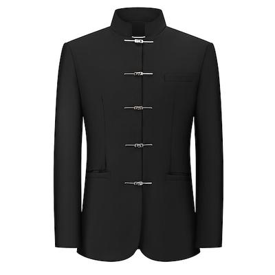 Herren Blazerjacke Lässig Täglich Outdoor Mode Chinesischer Stil Frühling Ganzjahres POLY Einfarbig Minimalistisch Mode Einreihig Vorne geknöpft Blazer Schwarz
