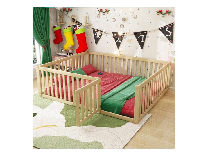 LuxusKollektion Kinderbett Kinderbett 90x200 Bodenbett mit Tür massivholz