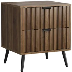 NACHTTISCH Walnuss 45 cm – Nachtkonsole Modern mit 2 Schubladen & Metallbeinen