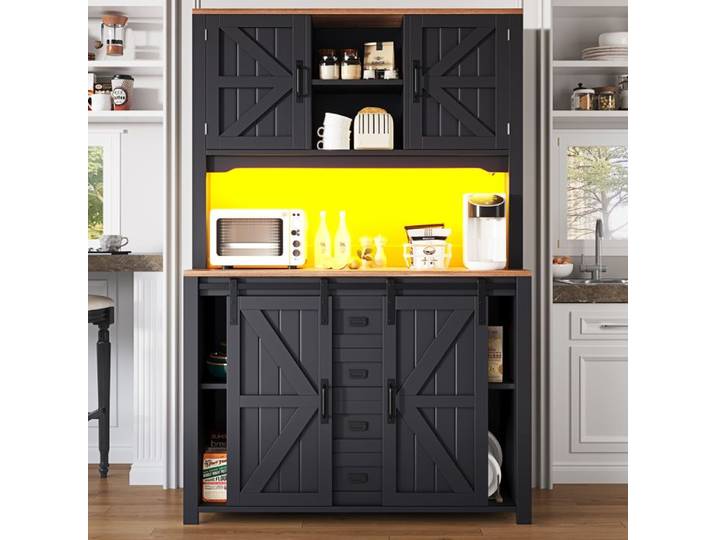 Buffet de Cuisine - TRUXEN8 - Éclairage LED - Portes Coulissantes - Noir/Blanc