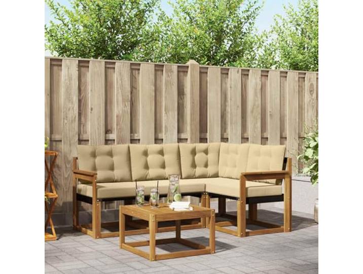 RJPLMFV 5-teiliges Außensofa-Set, Akazien-Textilene Abnehmbare Kissen mit Reißverschluss, Lattenrost, Terrasse, Garten, Pool